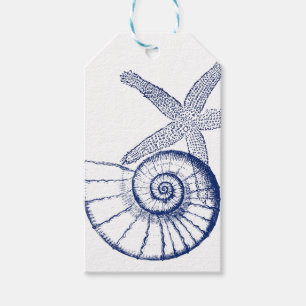 Nautilus Seashell & Starfish Marine Life Custom Gift Tags