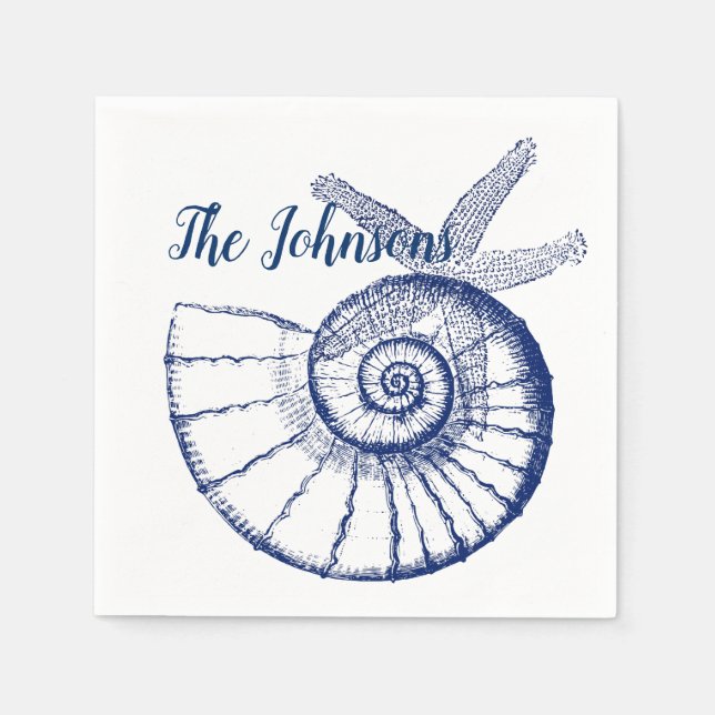Nautilus Seashell & Starfish Marine Life Custom Napkins (Front)