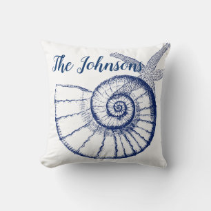 Nautilus Seashell & Starfish Marine Life Custom Throw Pillow
