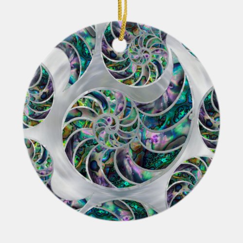Nautilus Shell Abalone and Pearl Ceramic Ornament