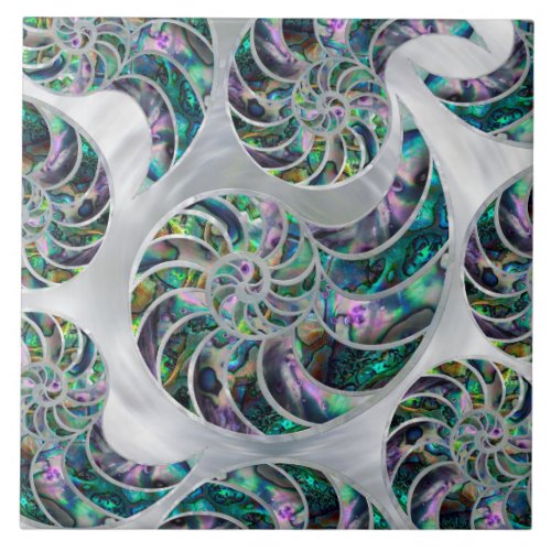 Nautilus Shell Abalone and Pearl Ceramic Tile