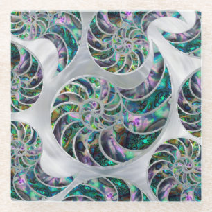 Nautilus Shell Abalone and Pearl Glass Coaster