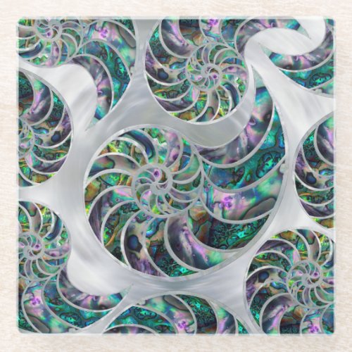 Nautilus Shell Abalone and Pearl Glass Coaster