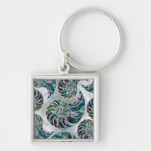 Nautilus Shell Abalone and Pearl Keychain