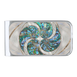 Nautilus Shell - Abalone and Pearl Silver Finish Money Clip