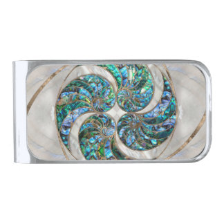 Nautilus Shell - Abalone and Pearl Silver Finish Money Clip