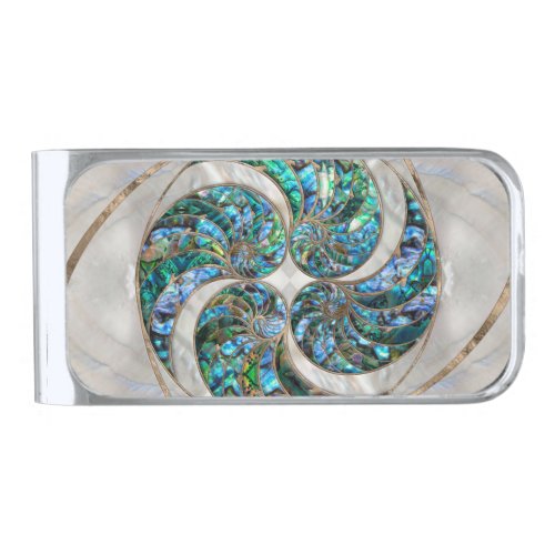 Nautilus Shell _ Abalone and Pearl Silver Finish Money Clip