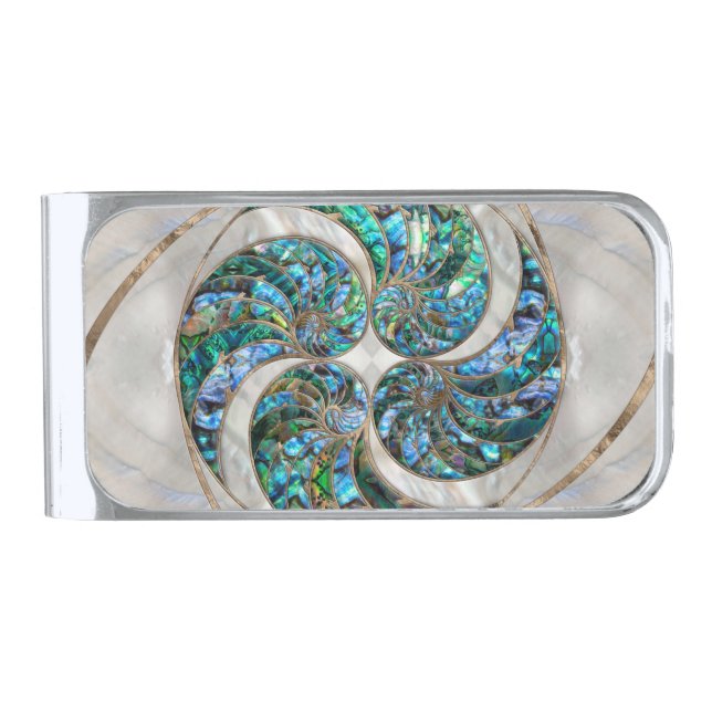 Nautilus Shell - Abalone and Pearl Silver Finish Money Clip (Front)
