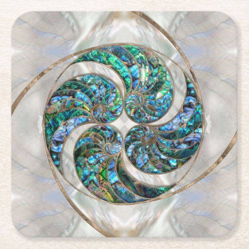Nautilus Shell _ Abalone and Pearl Square Paper Coaster