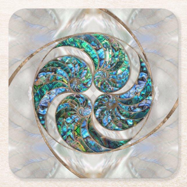 Nautilus Shell - Abalone and Pearl Square Paper Coaster (Front)