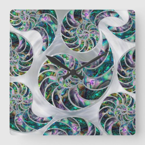 Nautilus Shell Abalone and Pearl Square Wall Clock