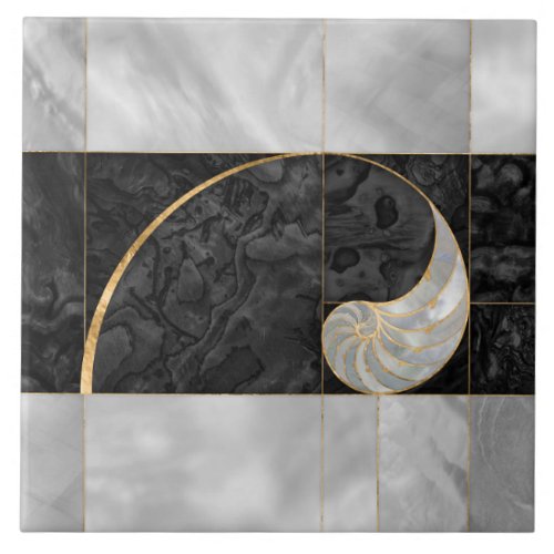 Nautilus Shell _ Black Abalone and Pearl Ceramic Tile