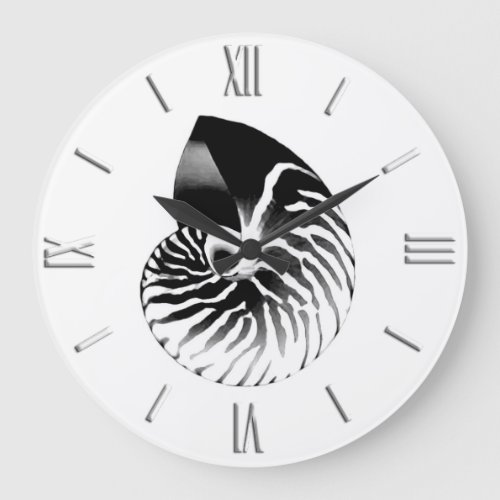 Nautilus shell _ black gray and white large clock