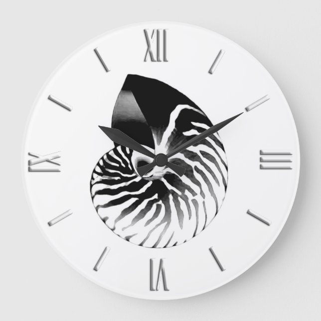 Nautilus shell - black, gray and white large clock (Front)