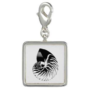 Nautilus shell - black, grey and white charm