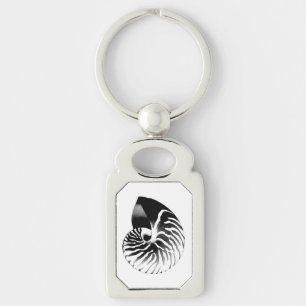Nautilus shell - black, grey and white keychain