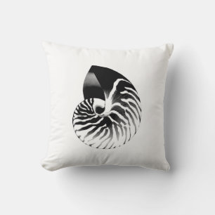 Nautilus shell - black, grey and white throw pillow