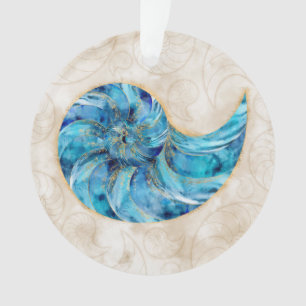 Nautilus Shell Blue watercolor Ornament