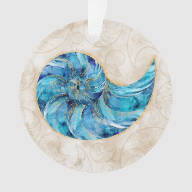 Nautilus Shell Blue watercolor Ornament (Front)