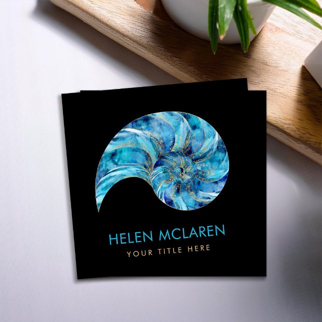 Nautilus Shell Blue watercolor Square Business Card (Creator Uploaded)