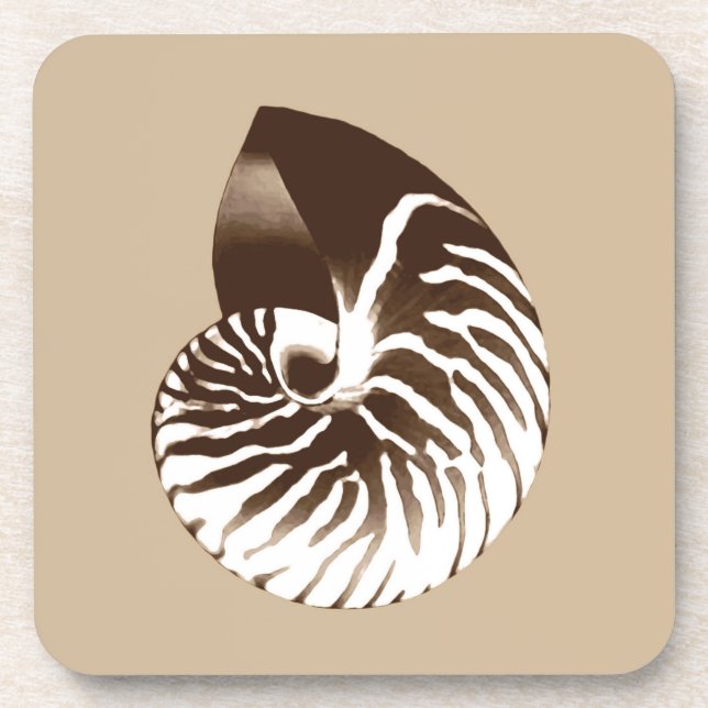Nautilus shell - brown, white and beige beverage coaster (Front)
