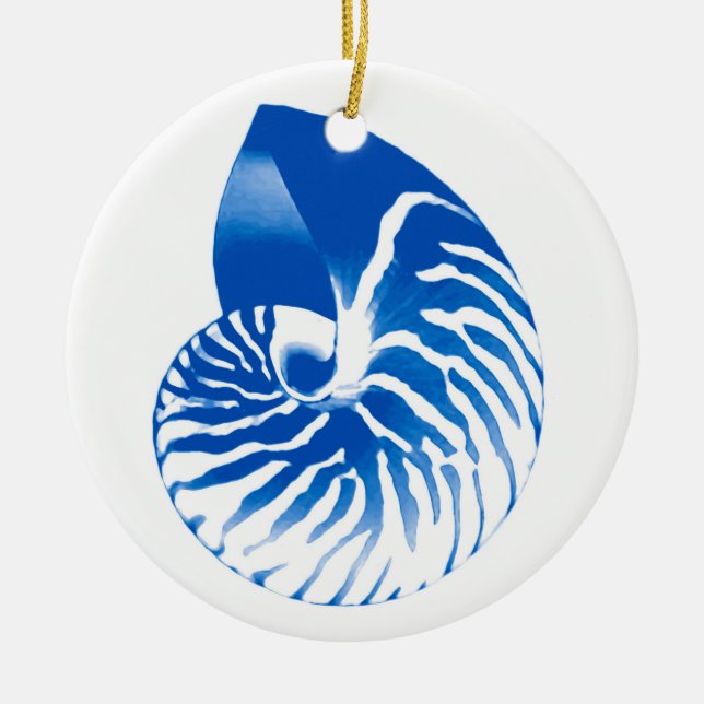 Nautilus shell - cobalt blue and white ceramic ornament (Front)