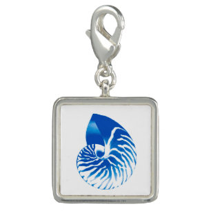 Nautilus shell - cobalt blue and white charm