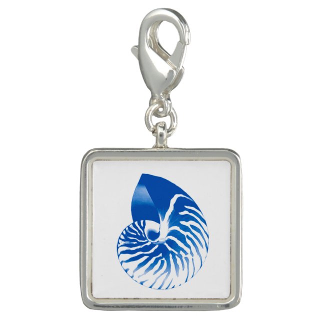 Nautilus shell - cobalt blue and white charm (Front)