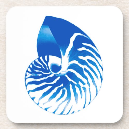 Nautilus shell _ cobalt blue and white coaster