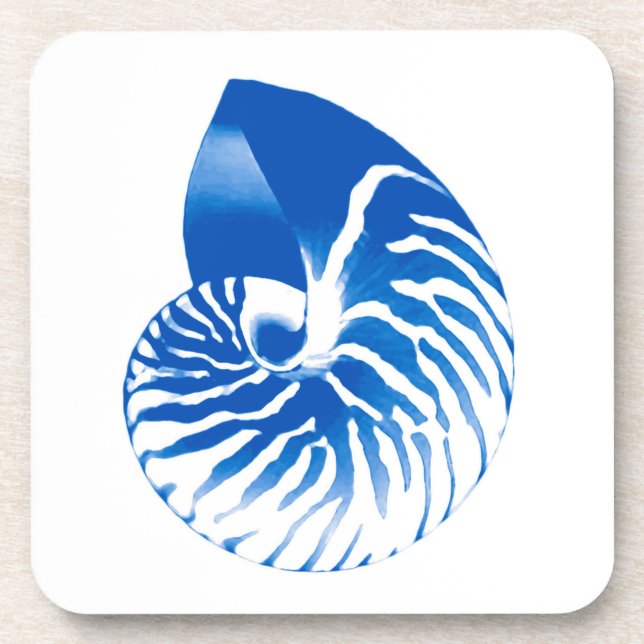 Nautilus shell - cobalt blue and white coaster (Front)