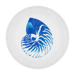 Nautilus shell - cobalt blue and white cutting board