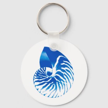 Nautilus Shell - Cobalt Blue And White Keychain by Floridity at Zazzle