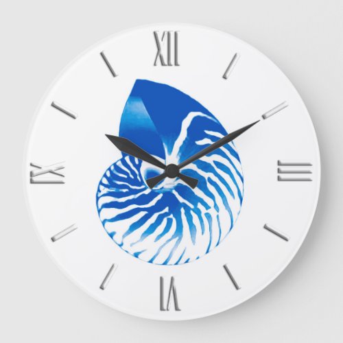 Nautilus shell _ cobalt blue and white large clock