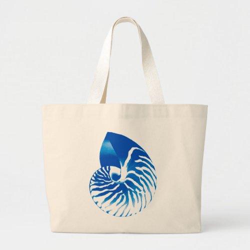 Nautilus shell _ cobalt blue and white large tote bag