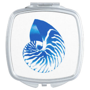 Nautilus shell - cobalt blue and white mirror for makeup