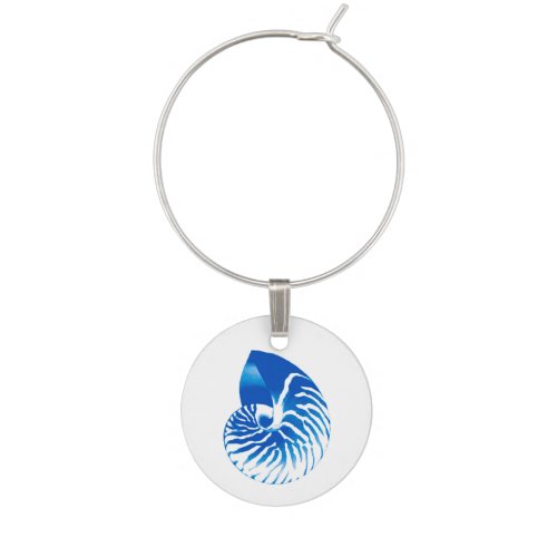 Nautilus shell _ cobalt blue and white wine charm