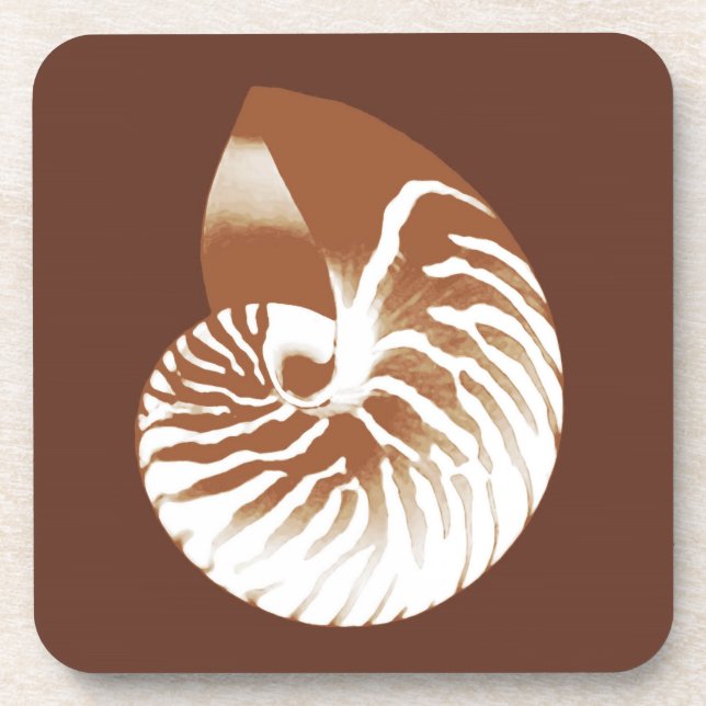 Nautilus shell - cocoa brown and white beverage coaster (Front)