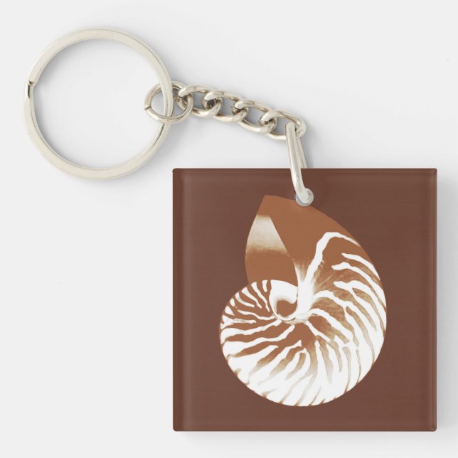 Nautilus shell - cocoa brown and white keychain (Front)