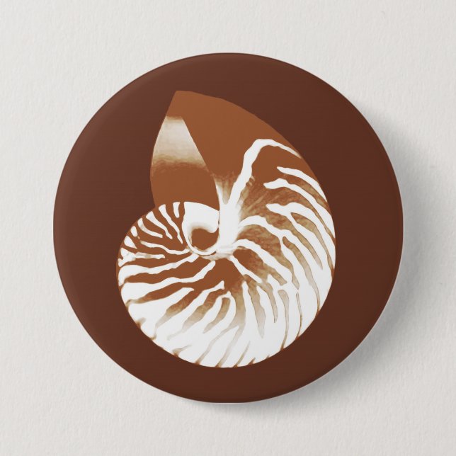 Nautilus shell - cocoa brown and white pinback button (Front)
