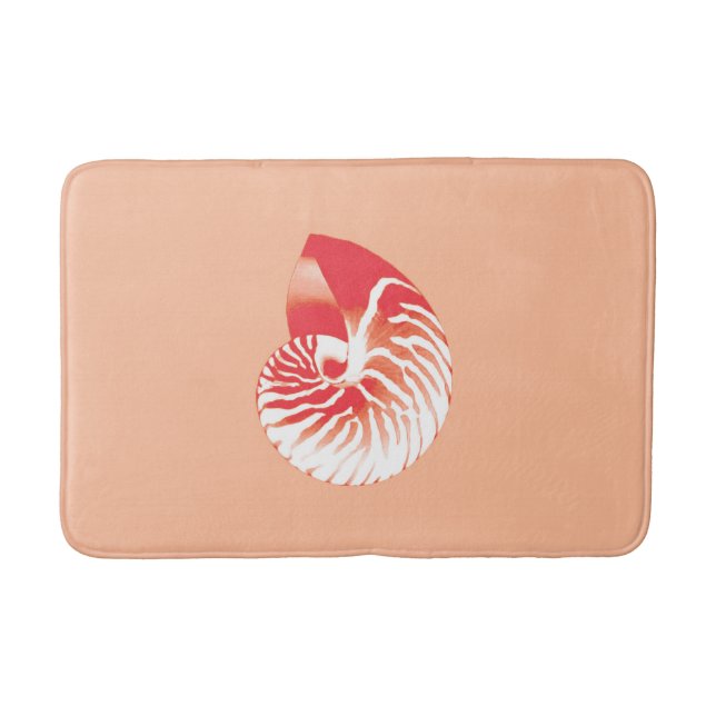 Nautilus shell - coral orange and white bathroom mat (Front)