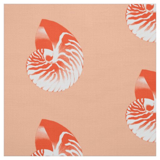 Nautilus Shell - coral orange and white Fabric
