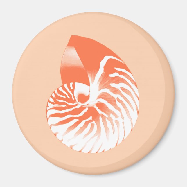 Nautilus shell - coral orange and white magnet (Front)