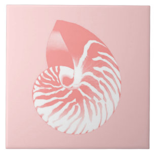 Nautilus shell - coral pink and white tile