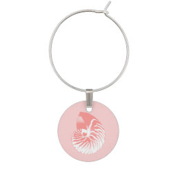 Nautilus shell - coral pink and white wine glass charm