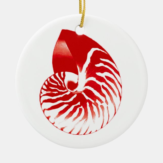 Nautilus shell - dark red and white ceramic ornament (Front)