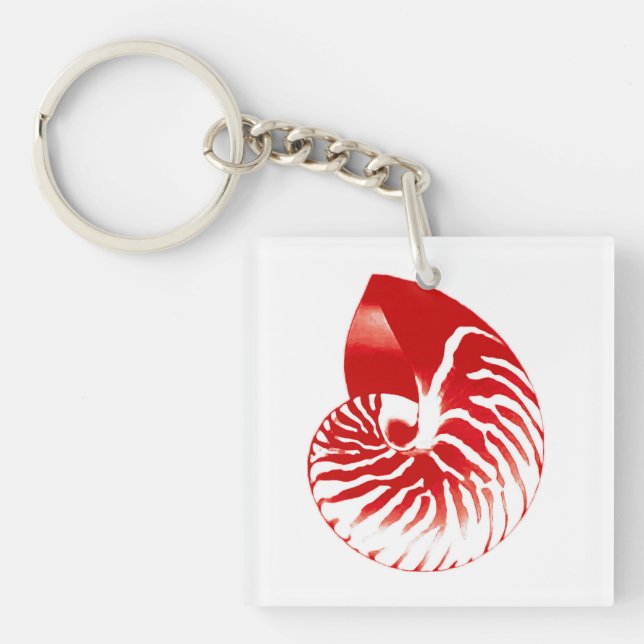 Nautilus shell - dark red and white keychain (Front)