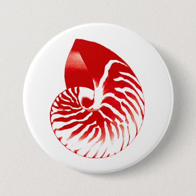 Nautilus shell - dark red and white pinback button (Front)