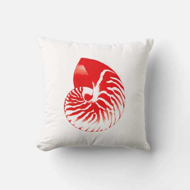Nautilus shell - dark red and white throw pillow (Front)
