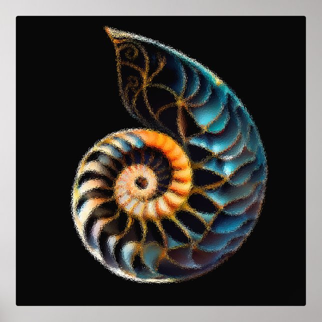 Nautilus shell  digital drawing foil prints (Front)