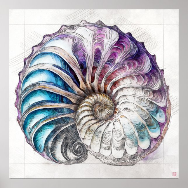 Nautilus Shell Drawing - Art Print (Front)